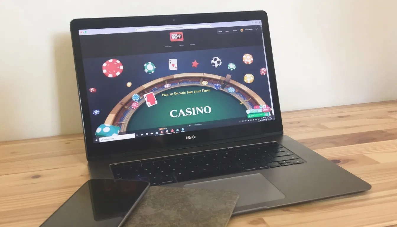 Spelutbud hos Sugarino Casino – Laptop med öppet onlinecasino på skärmen.