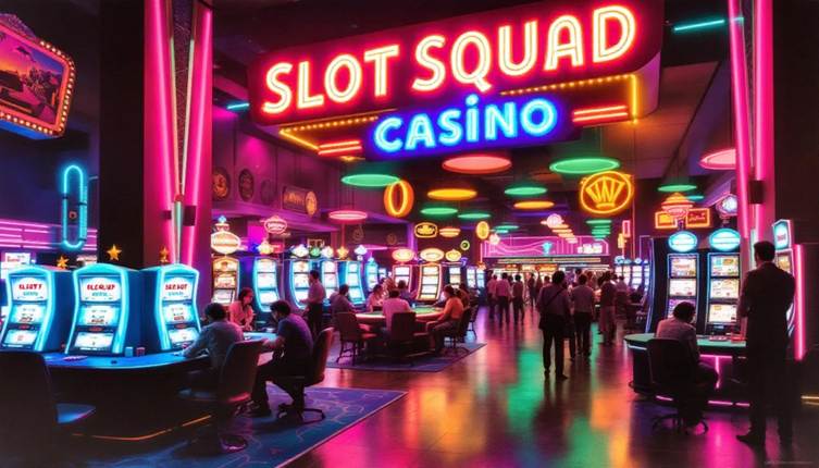 Spelutbud hos Slot Squad Casino med olika spelautomater och bordsspel.